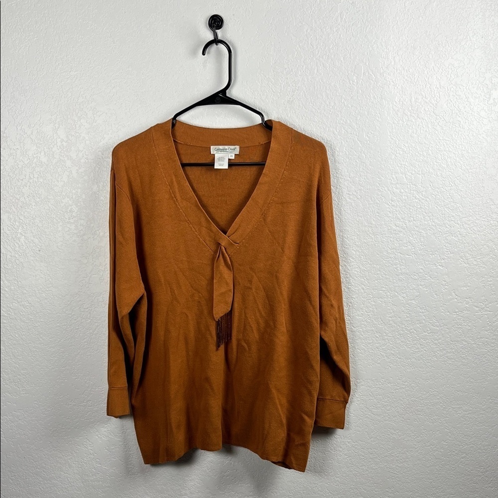 Coldwater Creek Women's 3/4 Sleeve V-Neck Pullover Sweater Brown Sz 2X chic wear
